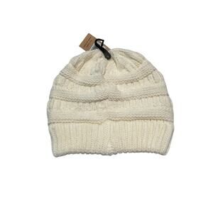 CC Beige Hat Ivory Acrylic Beanie Knitted Winter Hat NWT